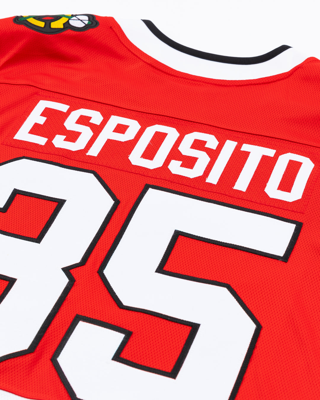 Fanatics red home Chicago Blackhawks jersey with Tony Esposito name and number pro stitched - back detail lay flat