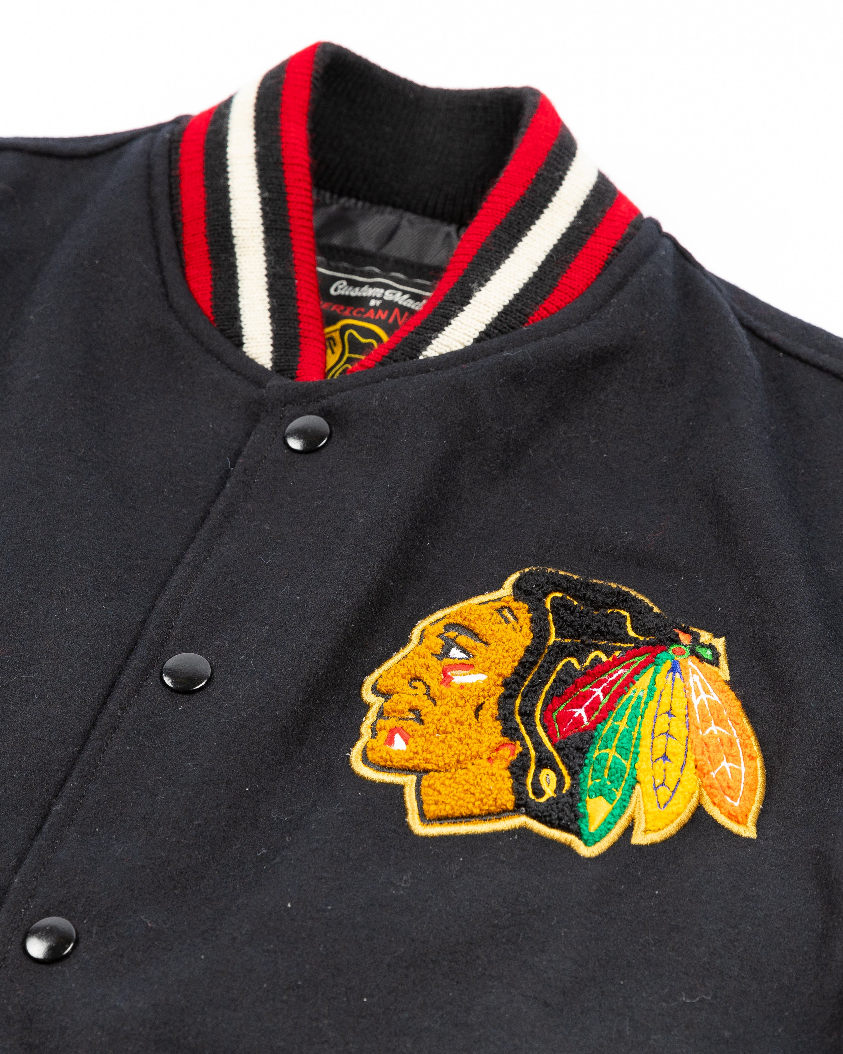 Vintage 80s 90s Leather Patchwork Stitched NHL Chicago Blackhawks popular Varsity Jacket