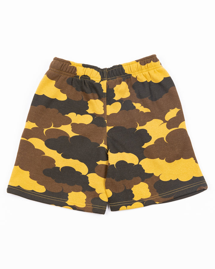 youth camo shorts with Chicago Blackhawks wordmark and primary logo graphic on left leg - back  lay flat