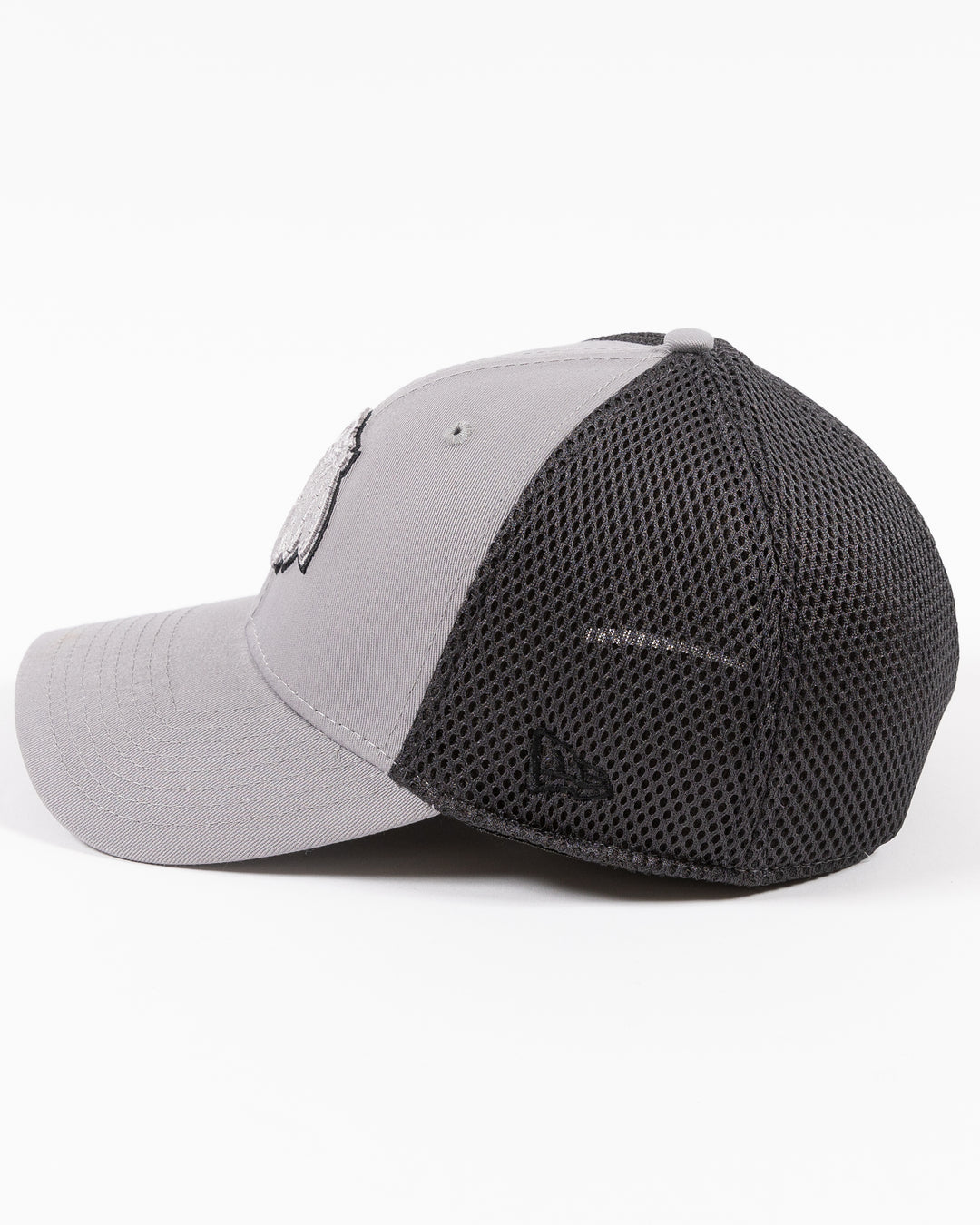 grey fitted New Era cap with tonal grey Chicago Blackhawks primary logo on front - left side lay lay flat