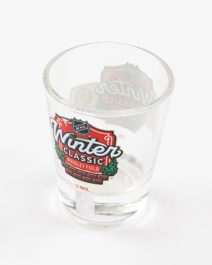 Chicago Blackhawks Winter Classic shot glass - top angled lay flat