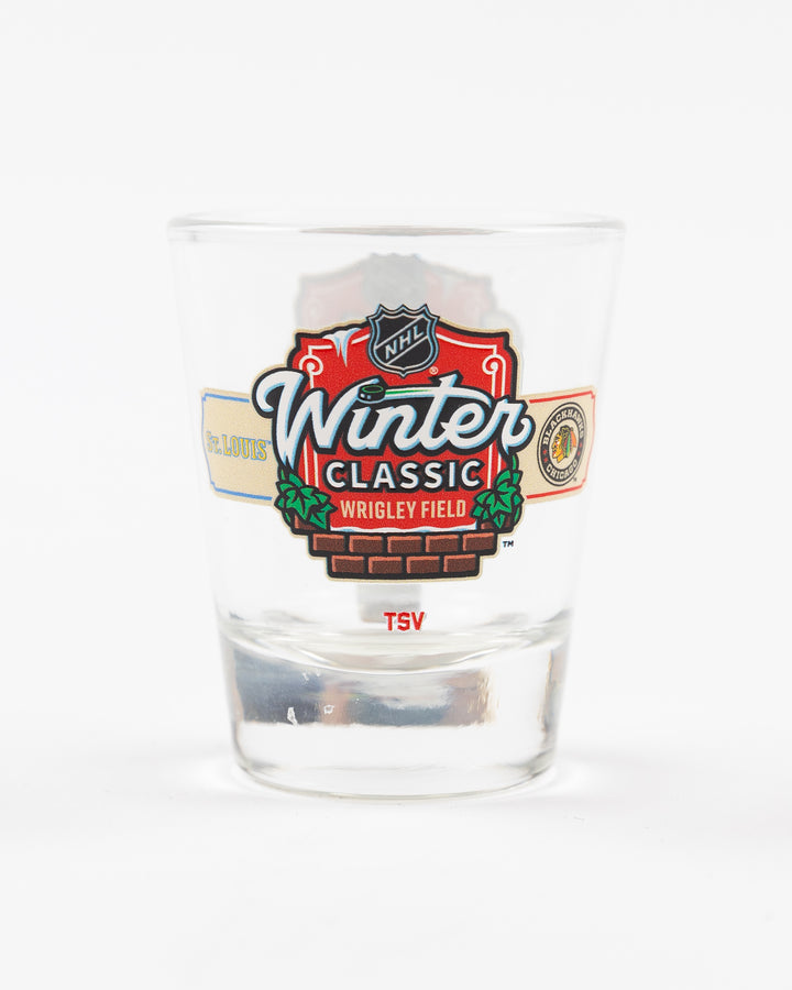 Chicago Blackhawks Winter Classic shot glass - front lay flat