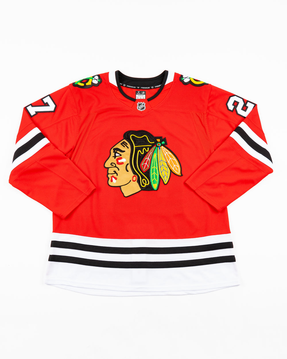 Fanatics red Premium home Chicago Blackhawks jersey with alumni Jeremy Roenick name and number - front lay flat