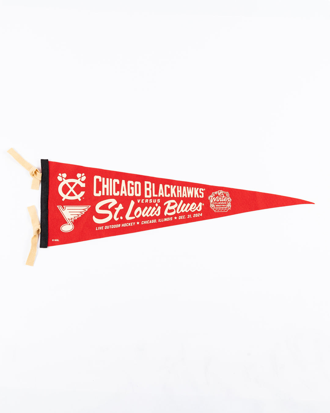 red Oxford pennant with Chicago Blackhawks matchup and Winter Classic logo - front lay flat