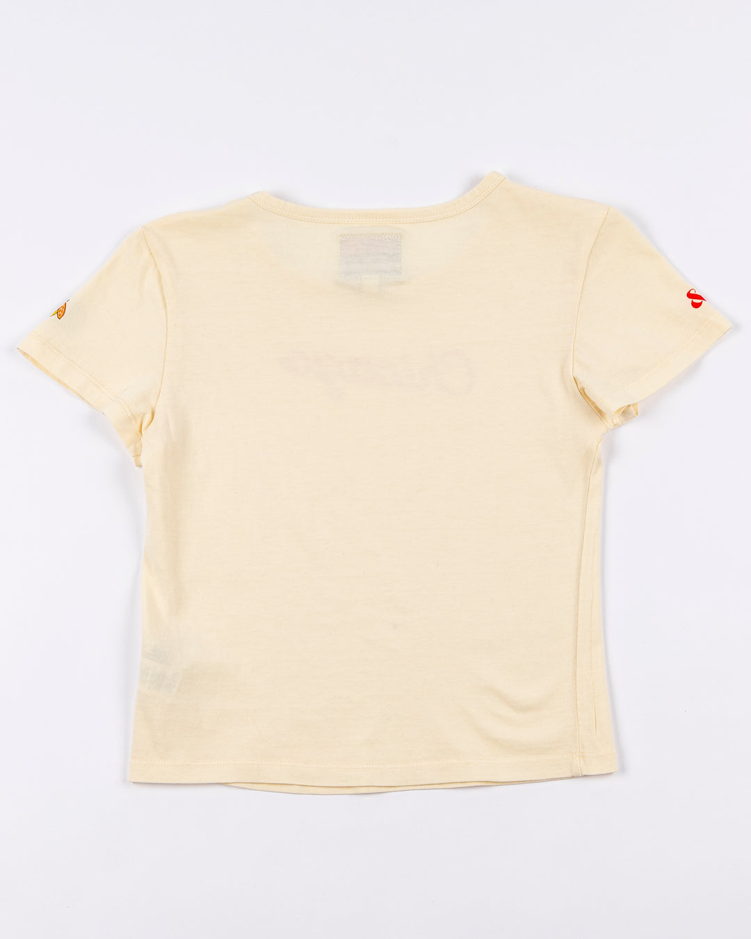 cream Alice & Wonder baby tee with red Chicago script graphic across front and Chicago Blackhawks logo on left sleeve - back lay flat