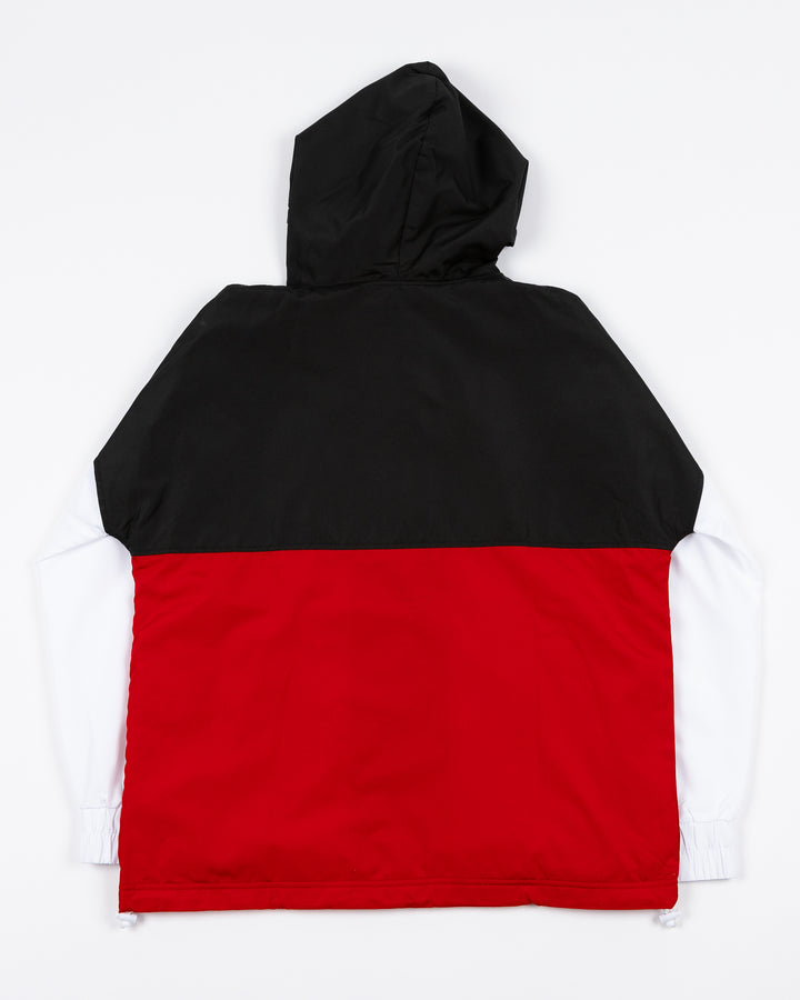 black, red and white New Era full zip jacket with hood with Chicago Blackhawks primary logo on left chest - back lay flat