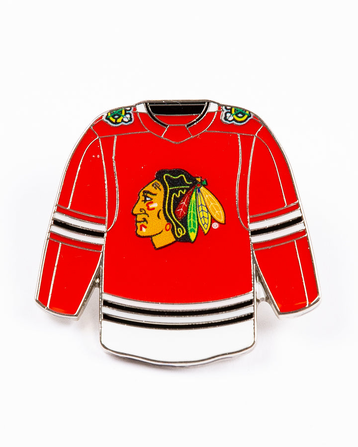 aminco pin of Chicago Blackhawks home jersey - front lay flat