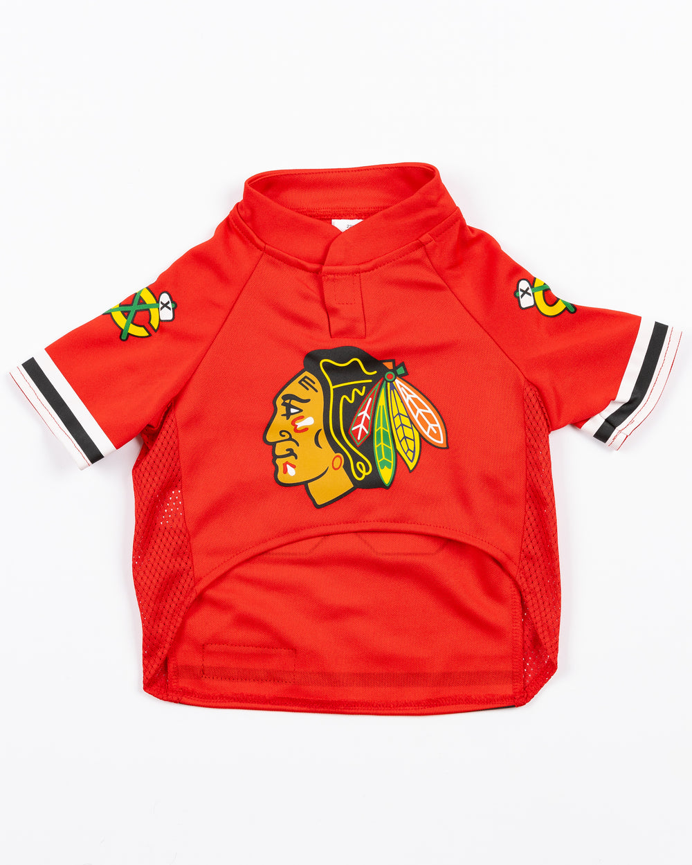 Chicago Blackhawks pet jersey with Connor Bedard name and number - front lay flat