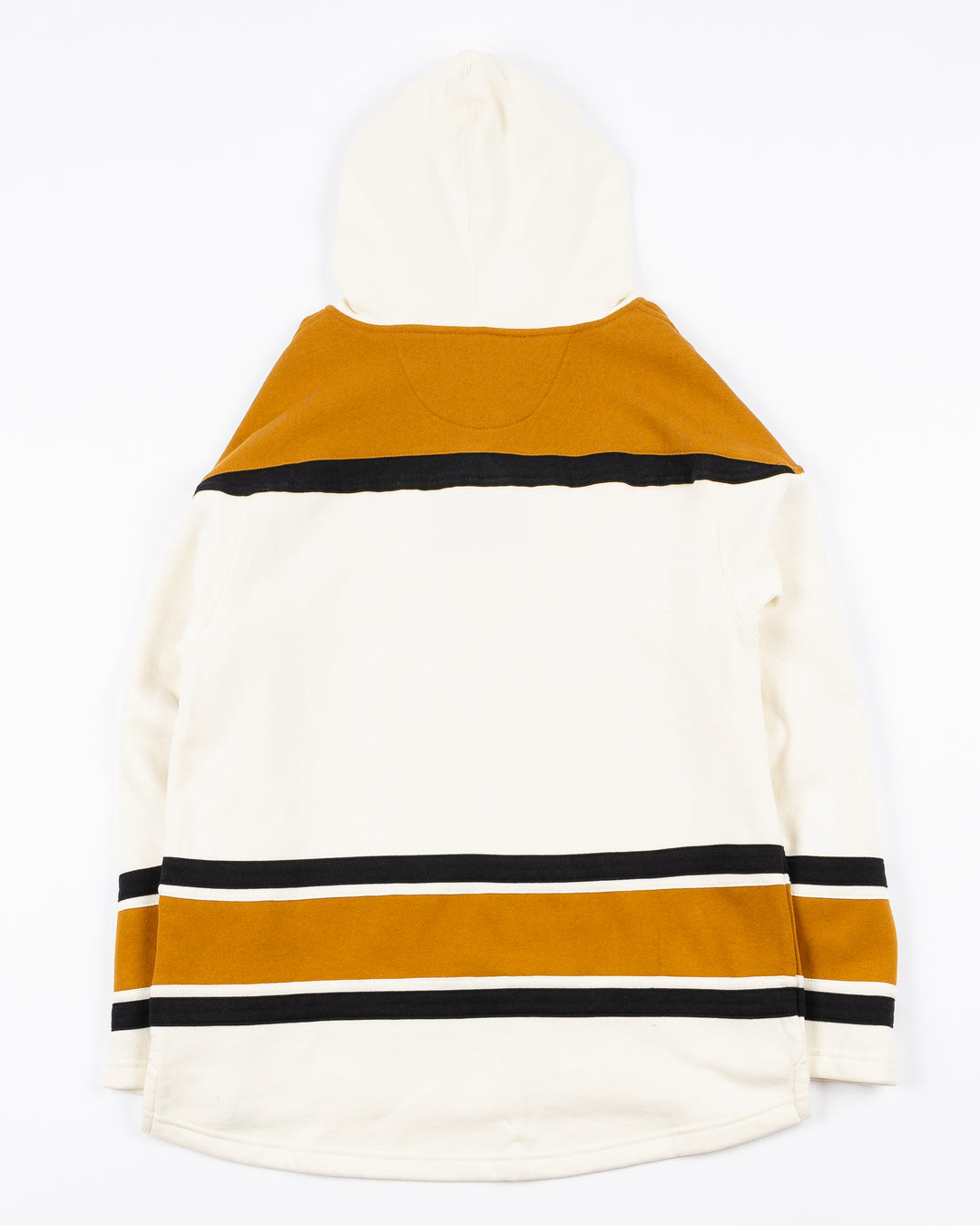 '47 brand cream and brown hockey jersey-inspired lace hoodie with Original Six details on front and sleeves - back lay flat