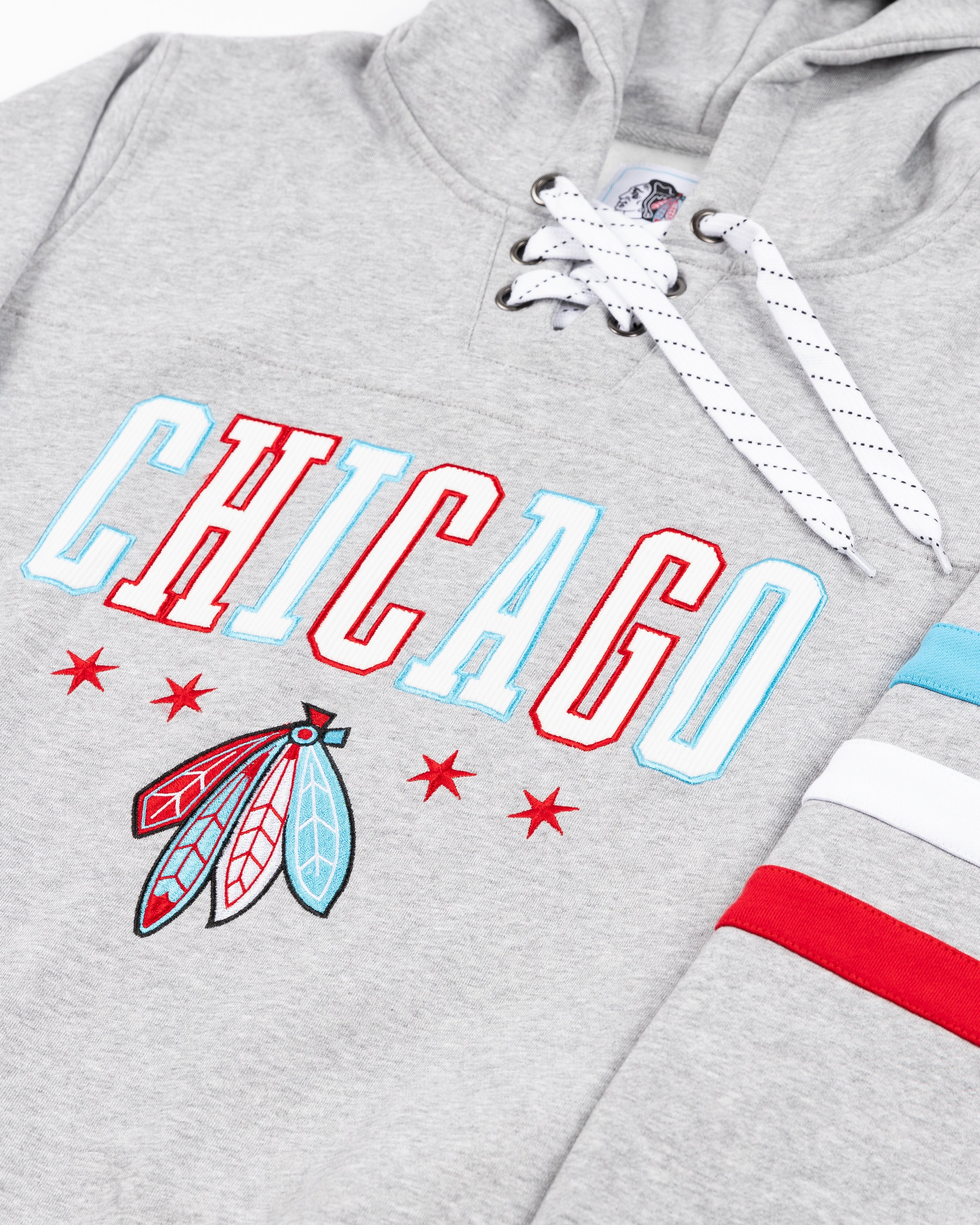 Four Stars Chicago Blackhawks Corduroy Lace Up Jersey Hoodie