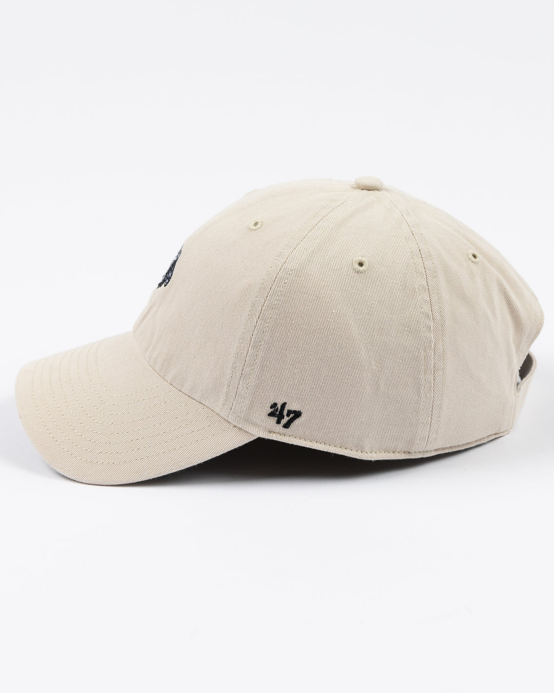 cream '47 brand clean up cap with mini tonal Chicago Blackhawks primary logo embroidered on front - left side lay flat