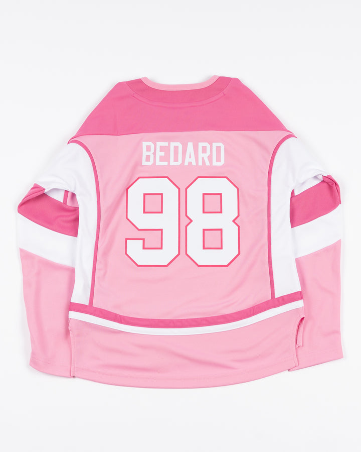 pink replica toddler Chicago Blackhawks hockey jersey with Bedard name and number - back lay flat