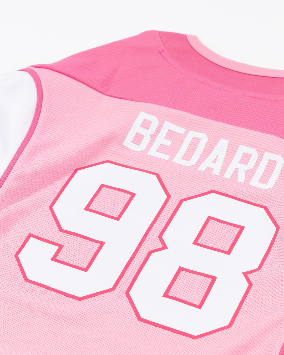 pink replica toddler Chicago Blackhawks hockey jersey with Bedard name and number - back detail lay flat