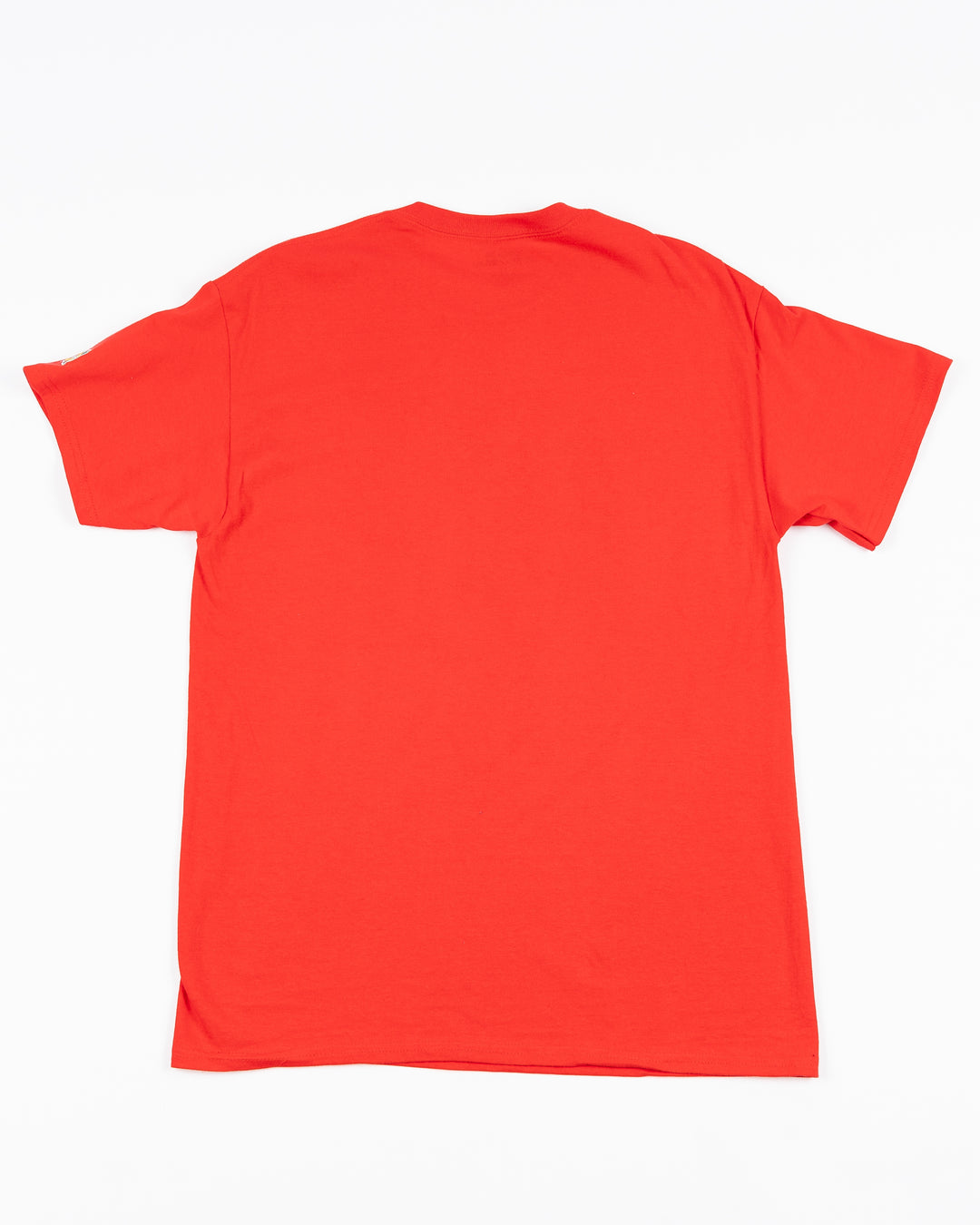 red short sleeve tee with Chicago Blackhawks primary logo printed on front and secondary logo on left shoulder - back lay flat