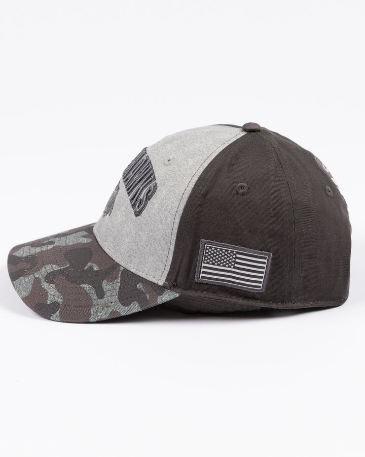 grey camo Colosseum OHT adjustable snapback hat with embroidered tonal Chicago Blackhawks wordmark and primary logo on front - left side lay flat