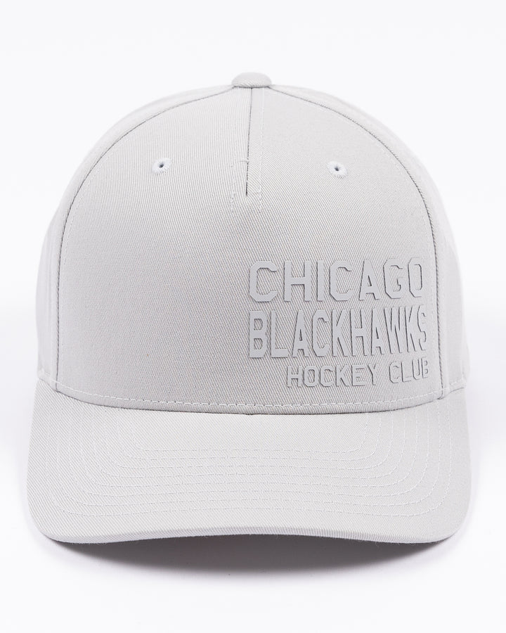 grey CCM adjustable hat with tonal Chicago Blackhawks Hockey Club wordmark on front - front lay flat