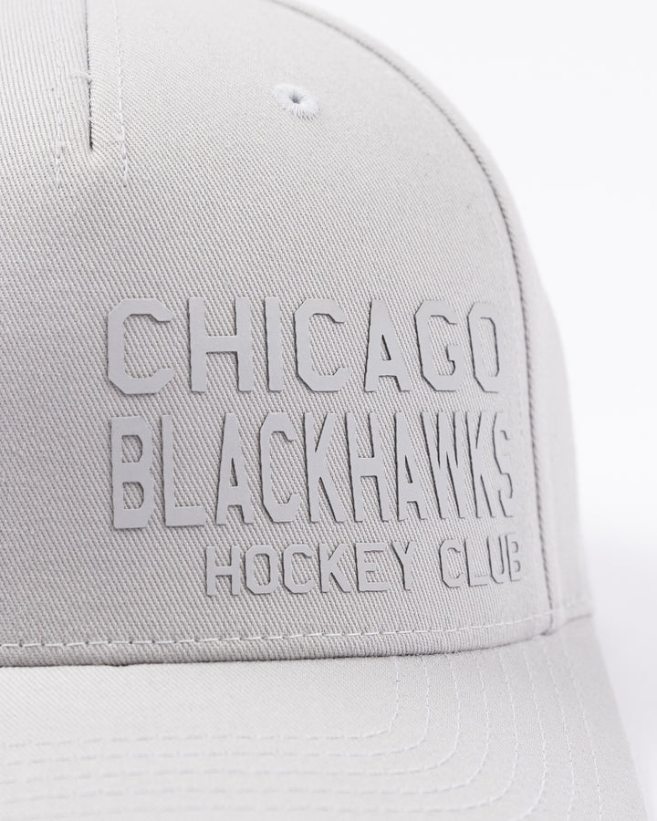 grey CCM adjustable hat with tonal Chicago Blackhawks Hockey Club wordmark on front - front detail lay flat