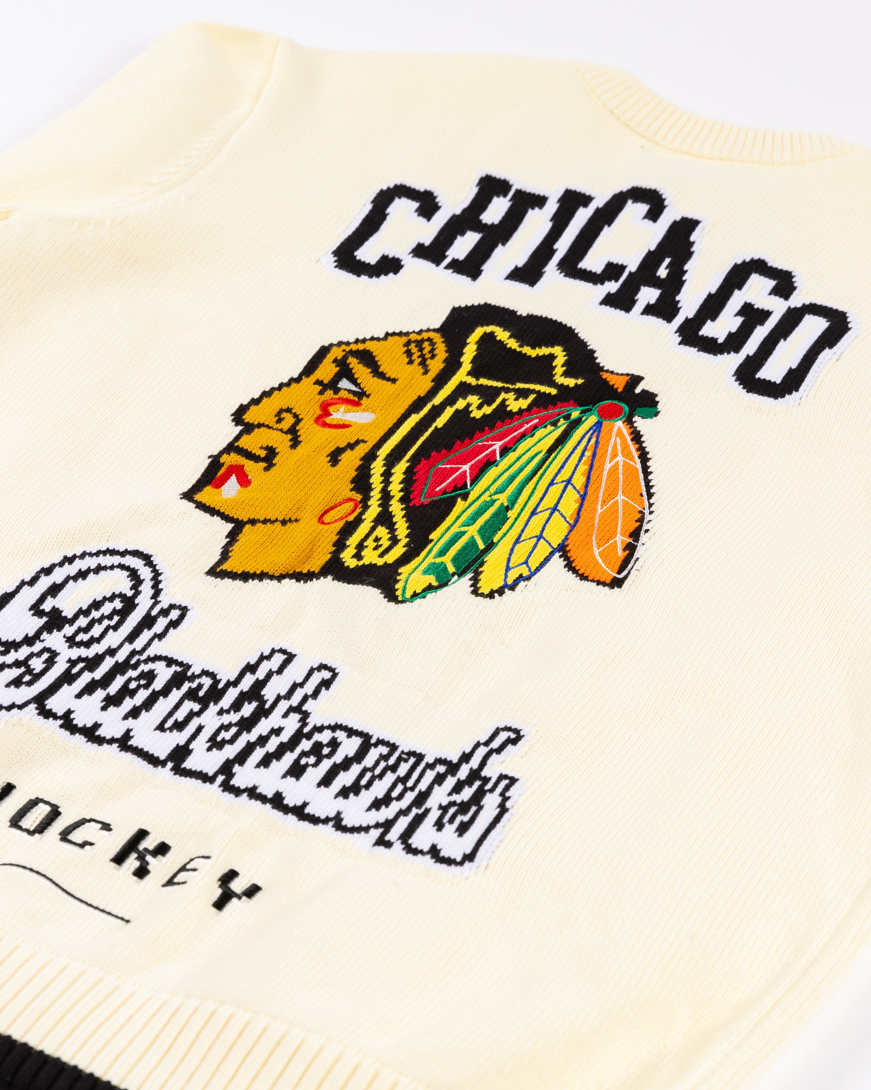 Wild Collective Chicago Blackhawks Crewneck Jacquard Knit Sweater