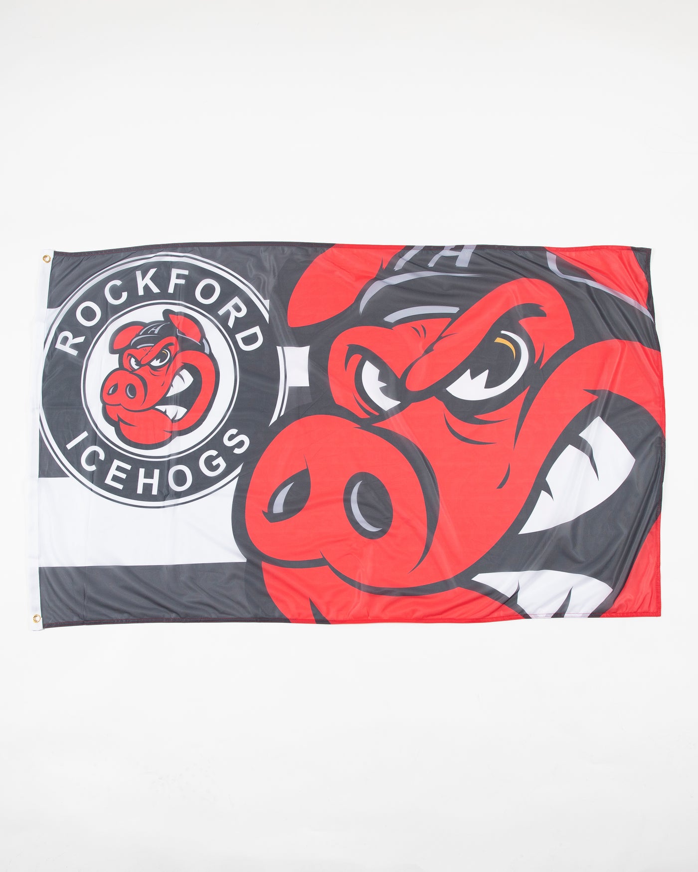 Rockford IceHogs house flag 3x5 with logo and mascot - front lay flat