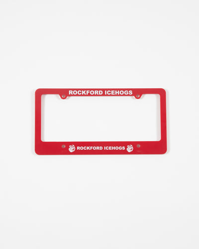 Red Rockford IceHogs license plate - front lay flat
