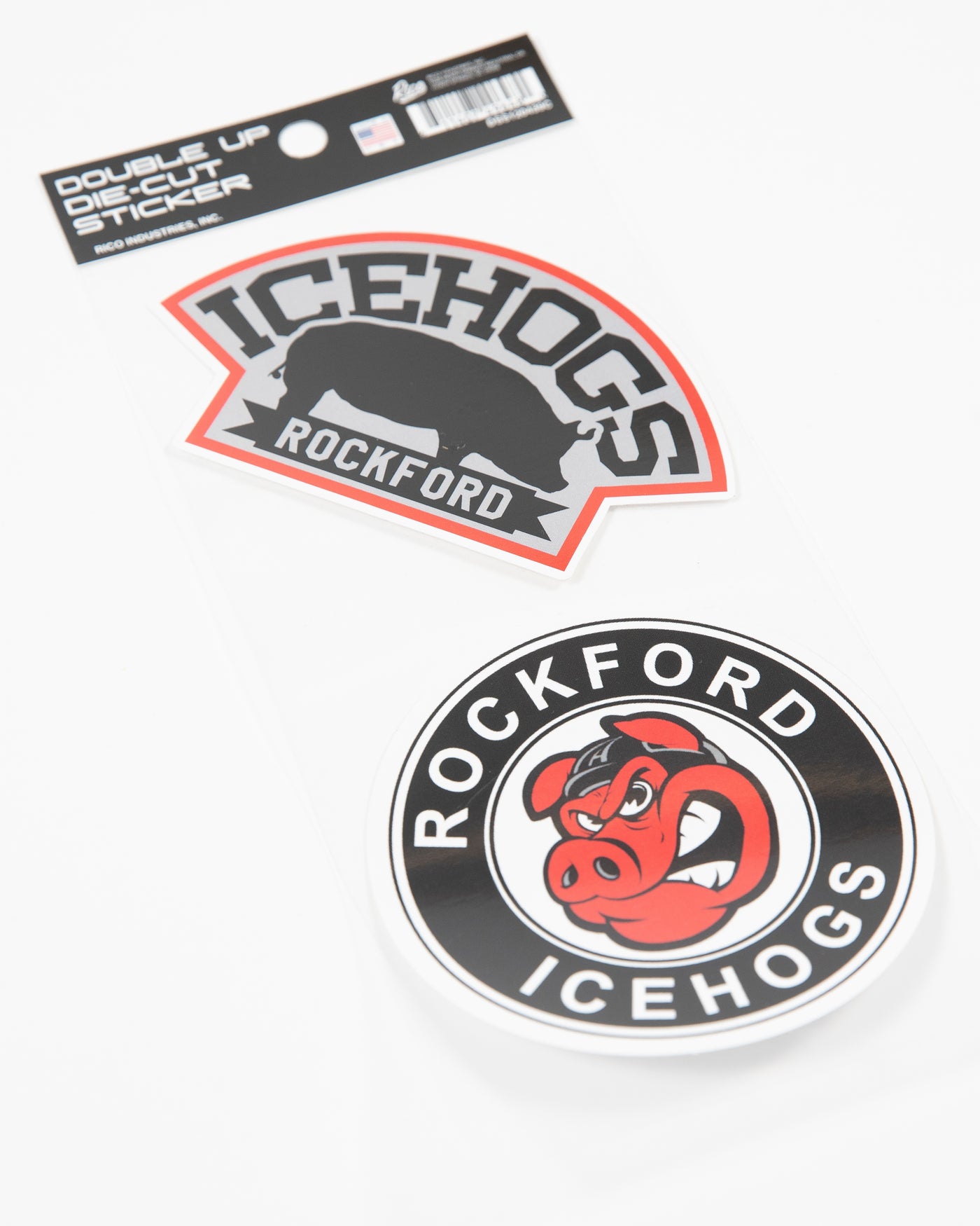 Rockford IceHogs double up die-cut stickers - angled lay flat