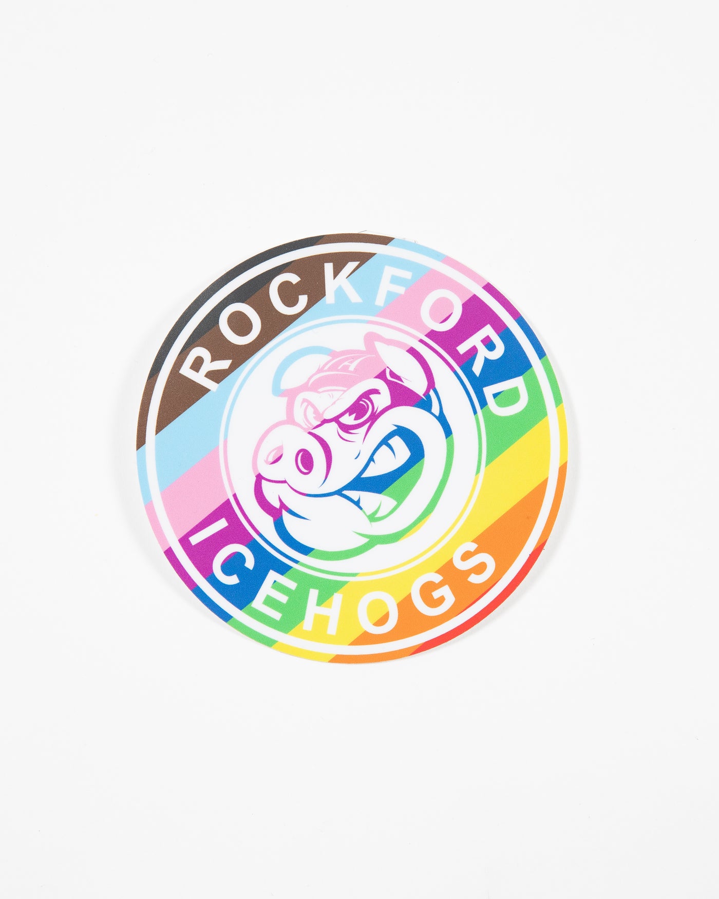 Rockford IceHogs decal with Hammy logo in Pride colorway - front lay flat
