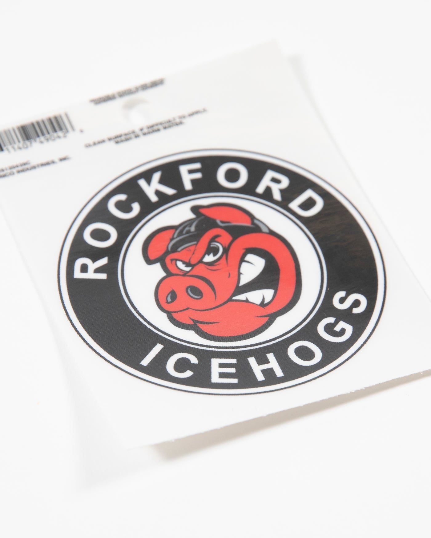 Black Rockford IceHogs decal with Hammy and classic logo - angled lay flat