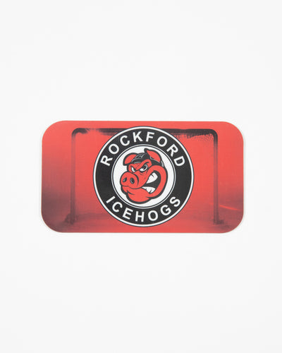 Red Rockford IceHogs magnet with classic logo and Hammy - front lay flat