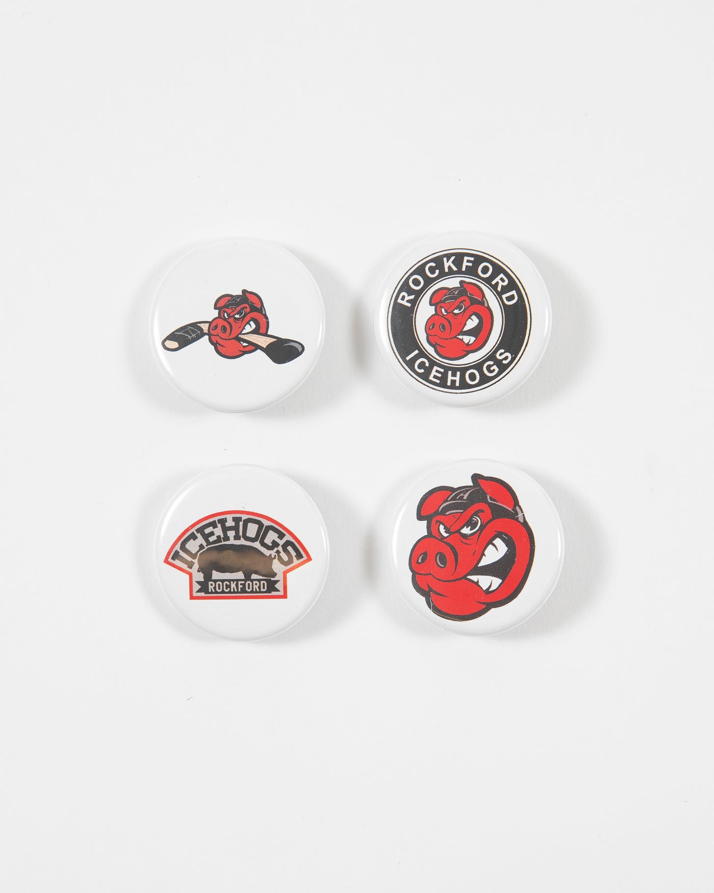 Rockford IceHogs four button pack with assorted graphics - front lay flat