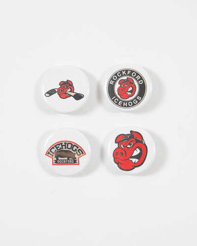 Rockford IceHogs four button pack with assorted graphics - front lay flat
