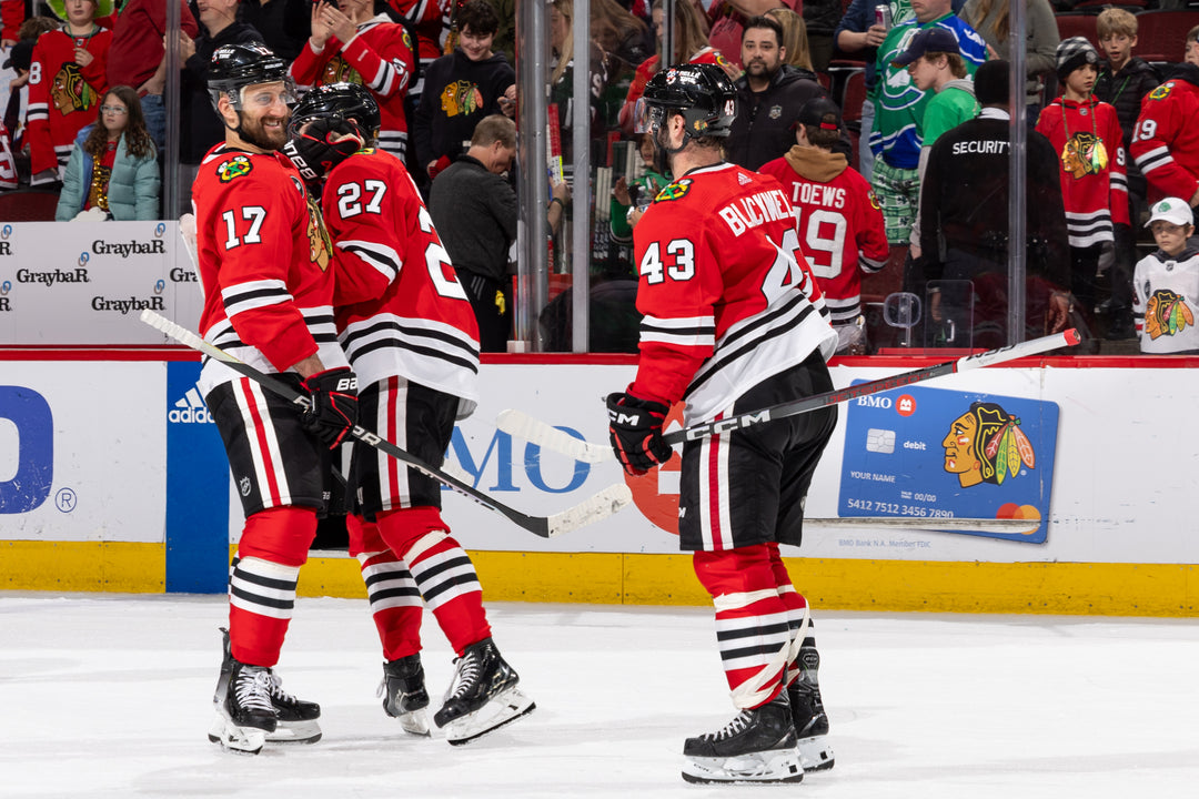 Chicago Blackhawks players Foligno, Reichel and Blackwell