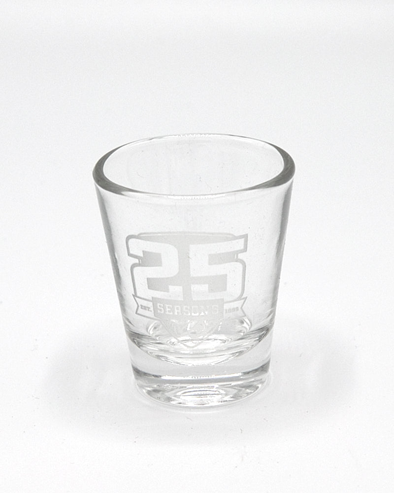 Rockford IceHogs 25th anniversary shot glass - front lay flat