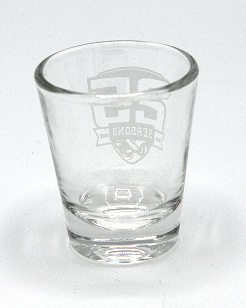 Rockford IceHogs 25th anniversary shot glass - back lay flat