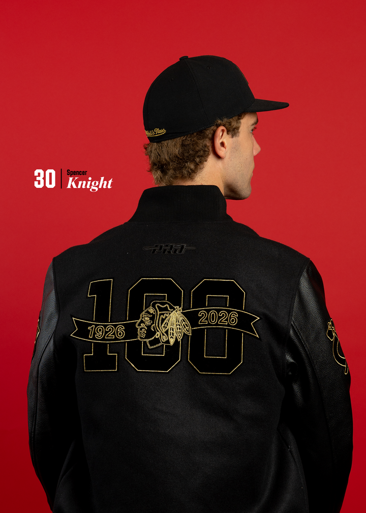 Pro Standard Chicago Blackhawks Centennial Black & Gold Wool Varsity Jacket