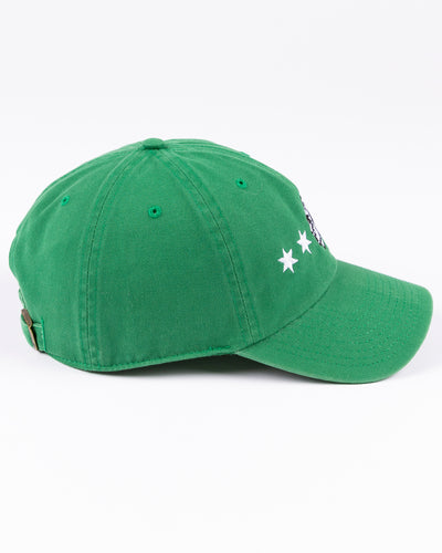 '47 brand green adjustable clean up cap with Chicago Blackhawks and four star design for St. Patrick's Day - right side lay flat