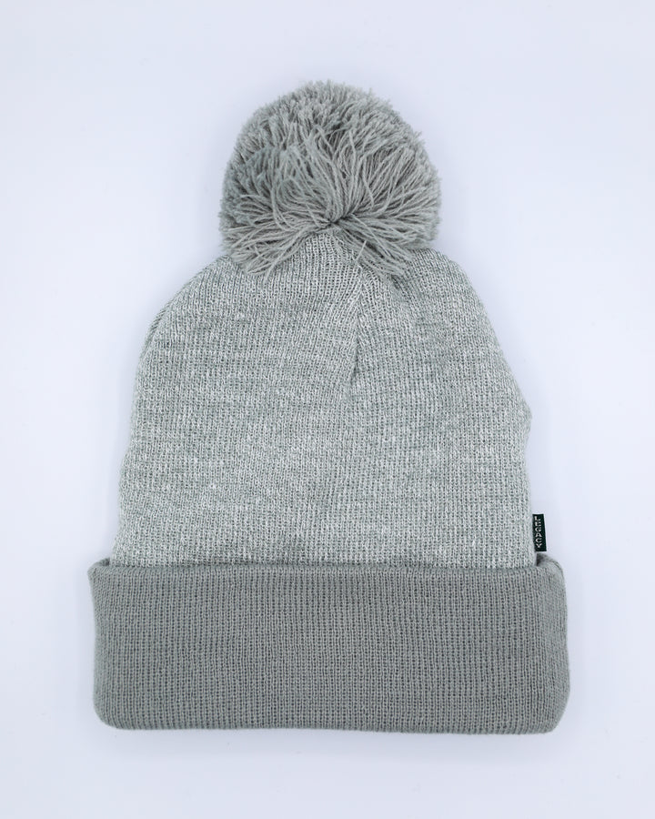 grey Chicago Steel marled Legacy knit beanie with grey cuff and grey pom - back lay flat