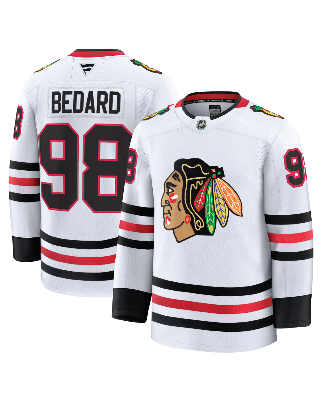 fanatics white Connor Bedard Chicago Blackhawks away jersey - front and back ghost imagery