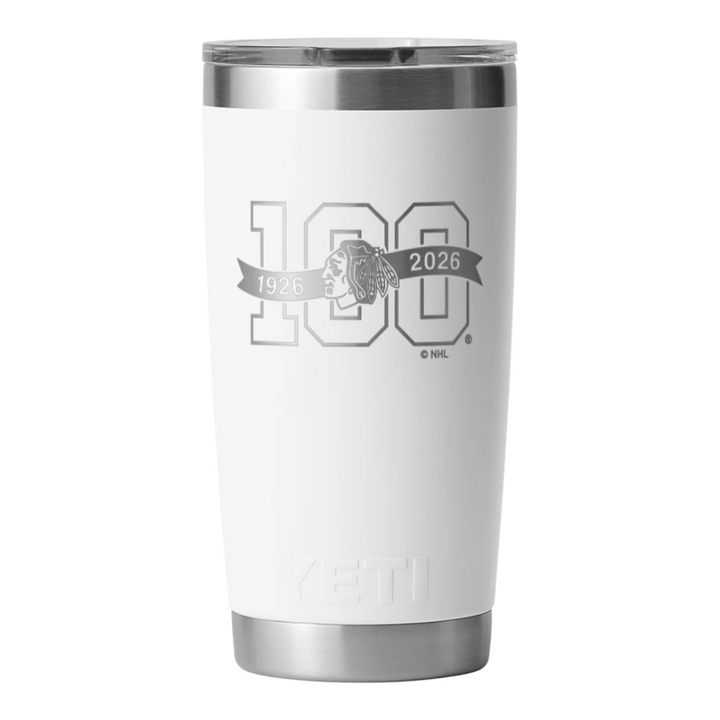YETI Chicago Blackhawks Centennial 20 oz White Rambler Tumbler