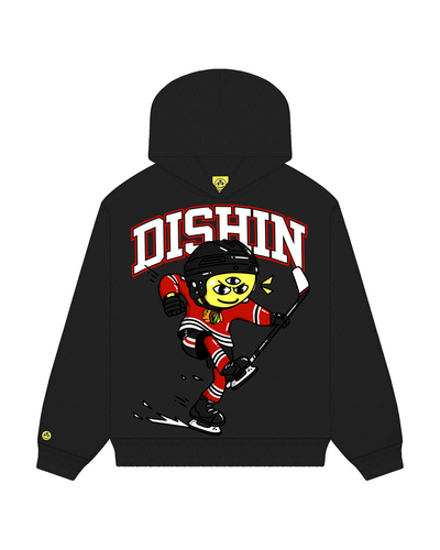 black DISHIN x Chicago Blackhawks hoodie - front lay flat