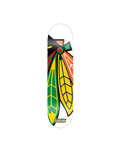 DISHIN x Chicago Blackhawks skateboard deck - back lay flat