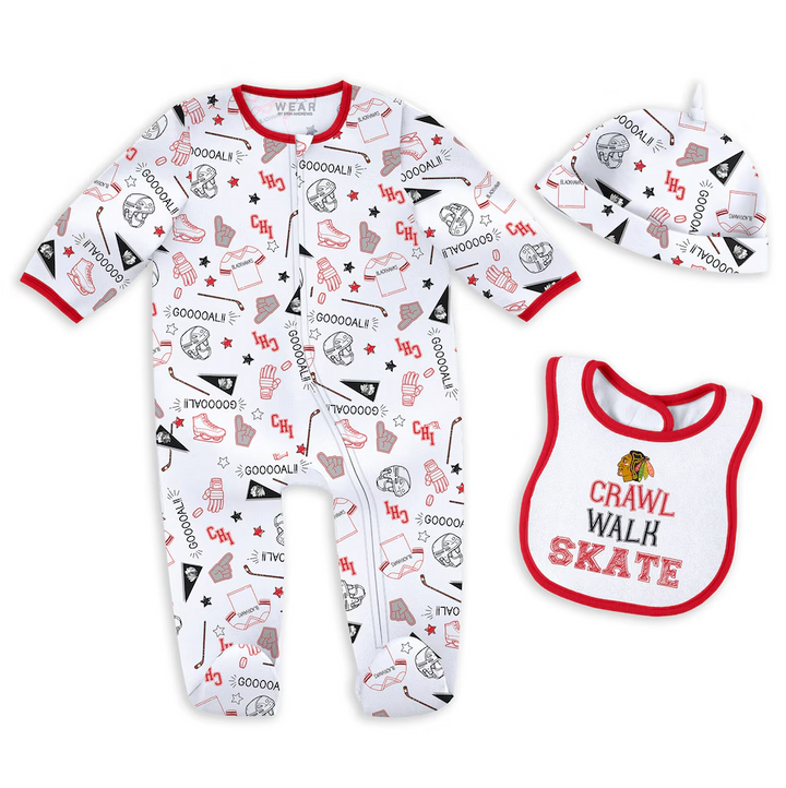 WEAR Chicago Blackhawks Baby Sleep n Play with Bib Set