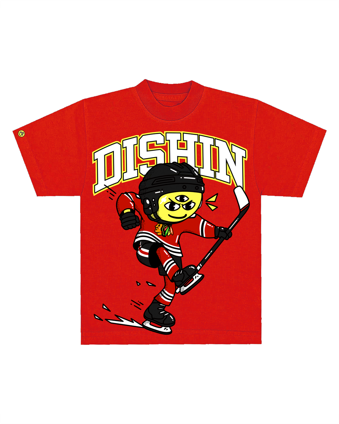 red DISHIN x Blackhawks tee - front lay flat