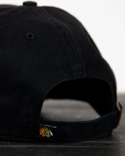 '47 brand black cap with Chicago Blackhawks secondary logo embroidered on front - back detail lay flat