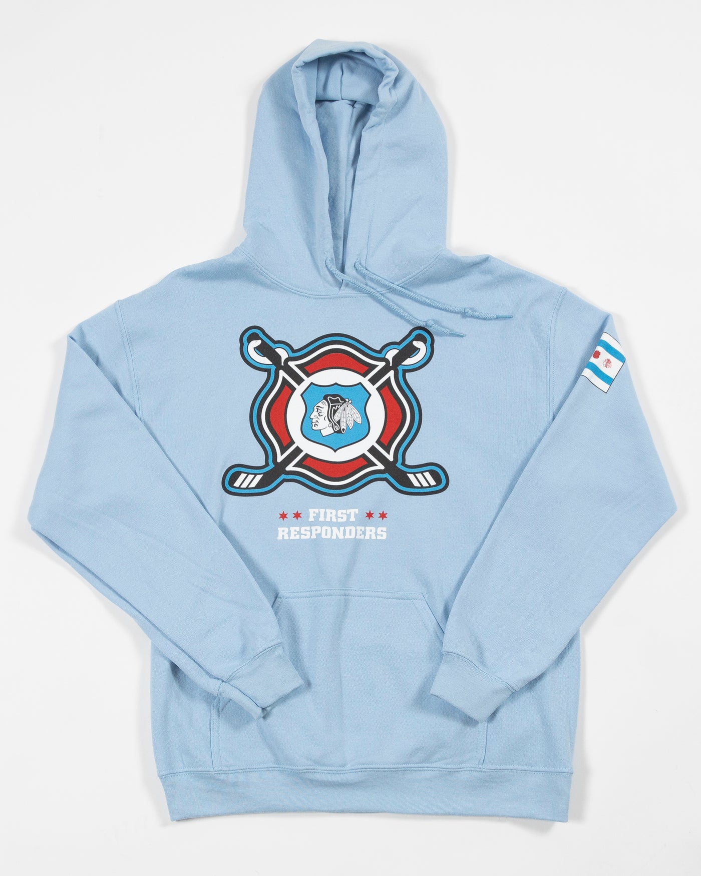 Chicago Blackhawks First Respondrs 23 blue hoodie with logo detailing - front view