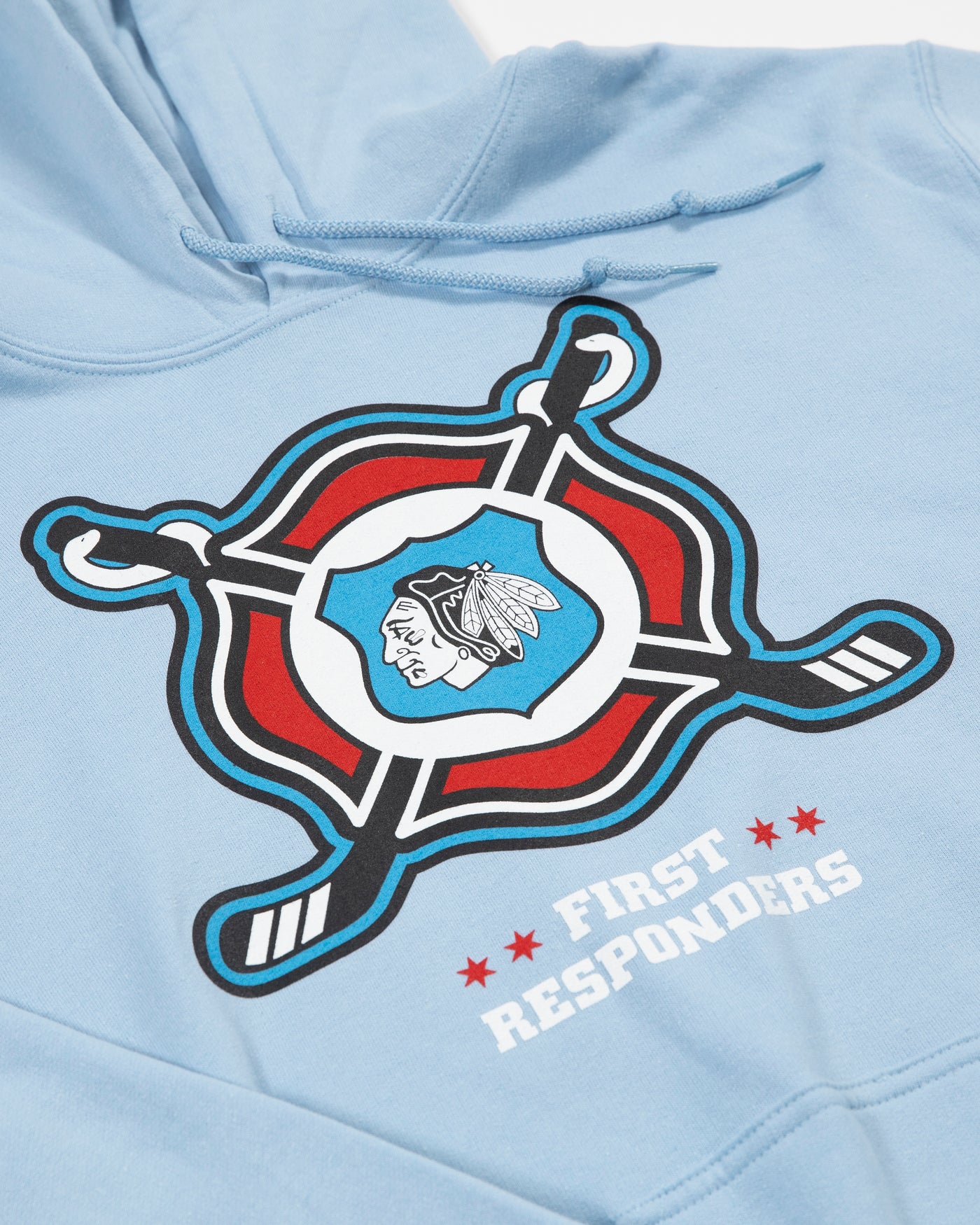 Chicago Blackhawks First Respondrs 23 blue hoodie with logo detailing - detail view