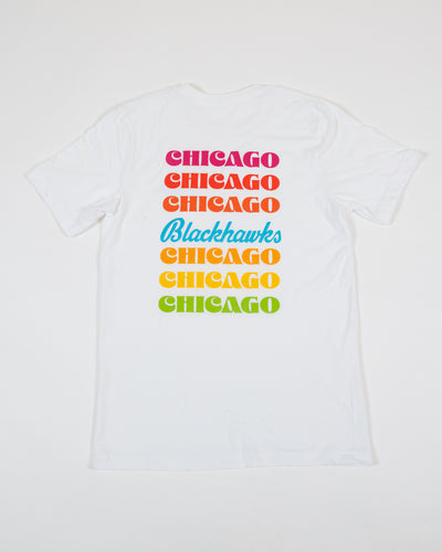 Chicago Blackhawks Repeating Wordmark Graphic Multicolor Tee