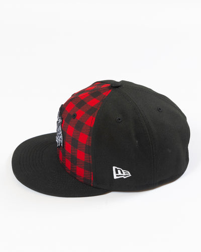 New Era red and black check snapback with tonal primary logo across front - lay flat left side image