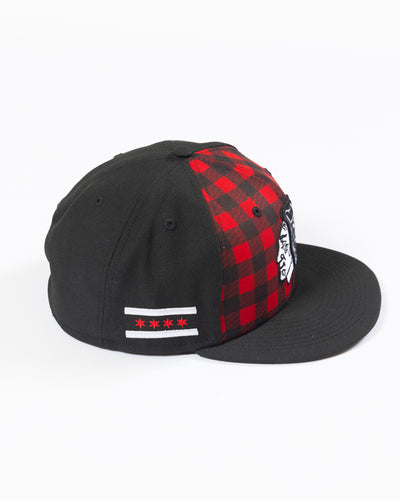 New Era red and black check snapback with tonal primary logo across front - lay flat right side image