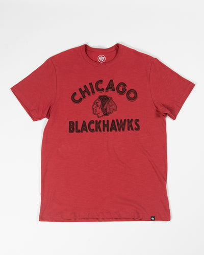 '47 brand red Chicago Blackhawks tee with primary logo - front lay flat