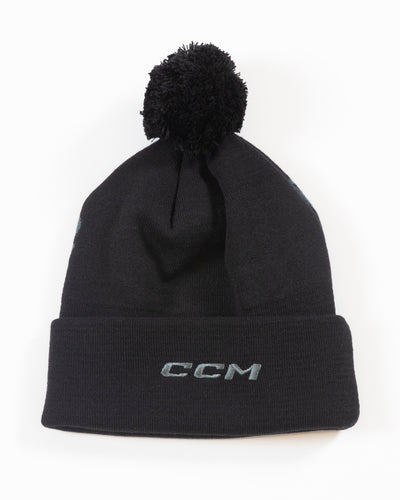 black CCM wordmark knit hat with primary logo on cuff - back view